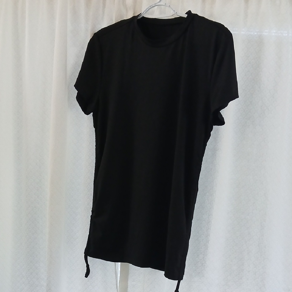 SHEIN Black Short Sleeve Crew Tee With Adjustable Side ruching